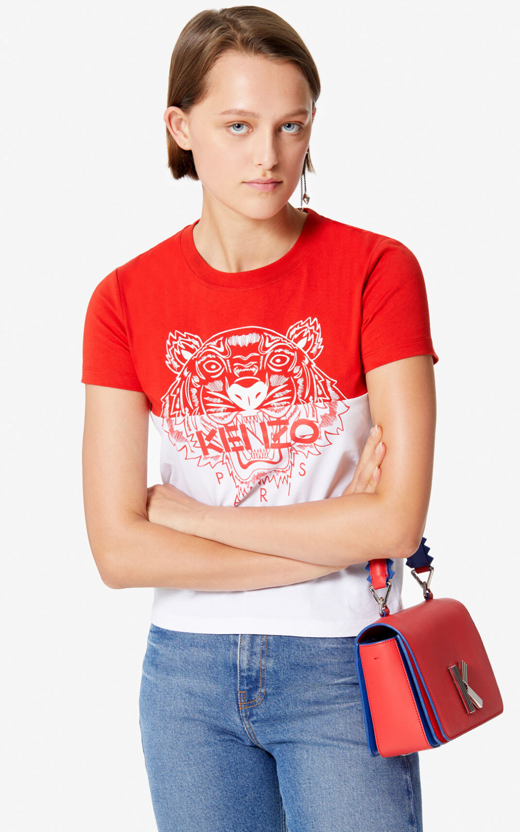 Camiseta Kenzo Colorblock Tiger Feminino - Vermelhas | 986YCUHXV